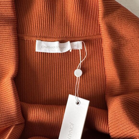 New Jonathan Simkhai Zayla Compact Knit Off Shoulder Sweater in Tobacco Size L - Picture 5 of 12